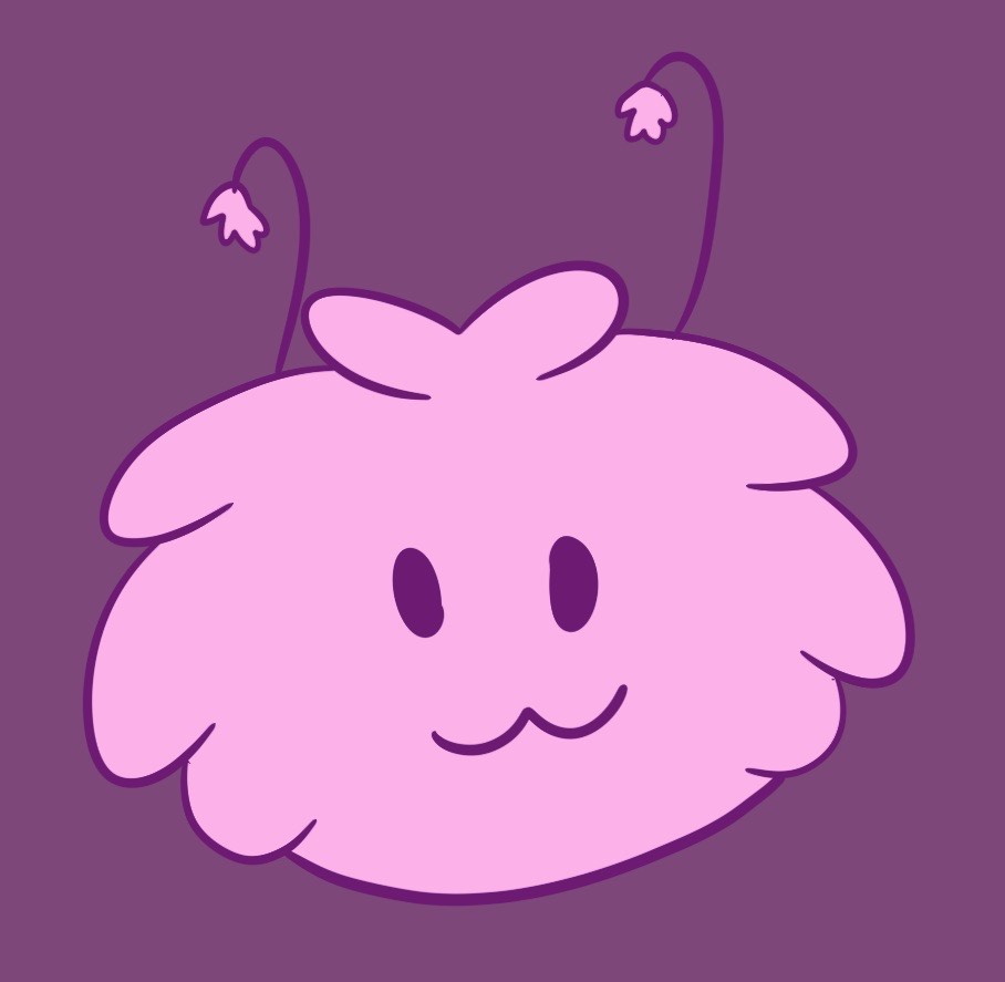 Pink Puffle ball with eyes and antena in a cute cartooy style